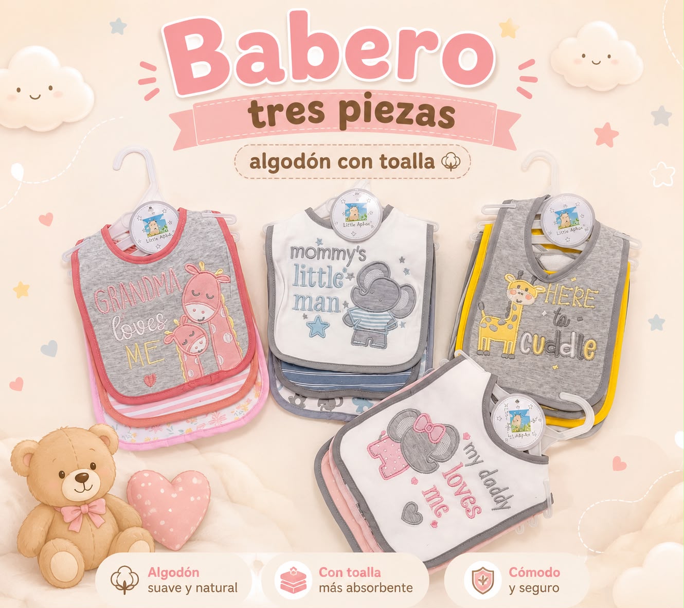 Set 3 baberos atoallados