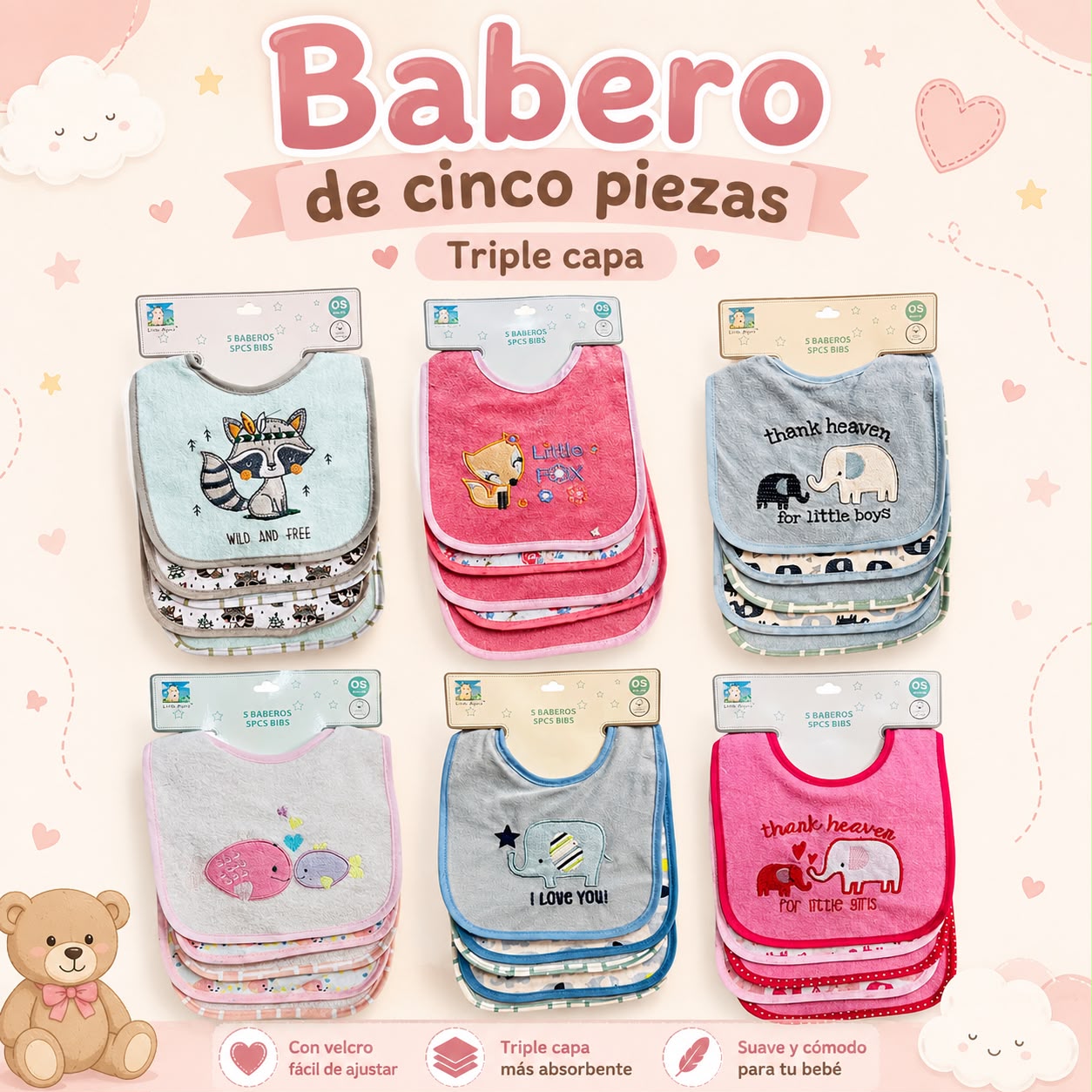 Babero pack de 5 piezas Impermeable