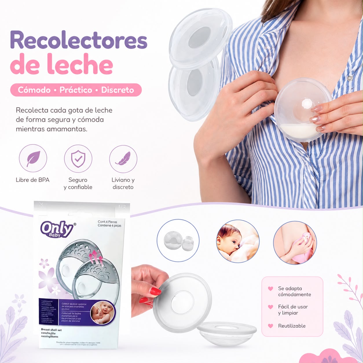 Recolectores de Leche Materna Only Baby – Pack de 2