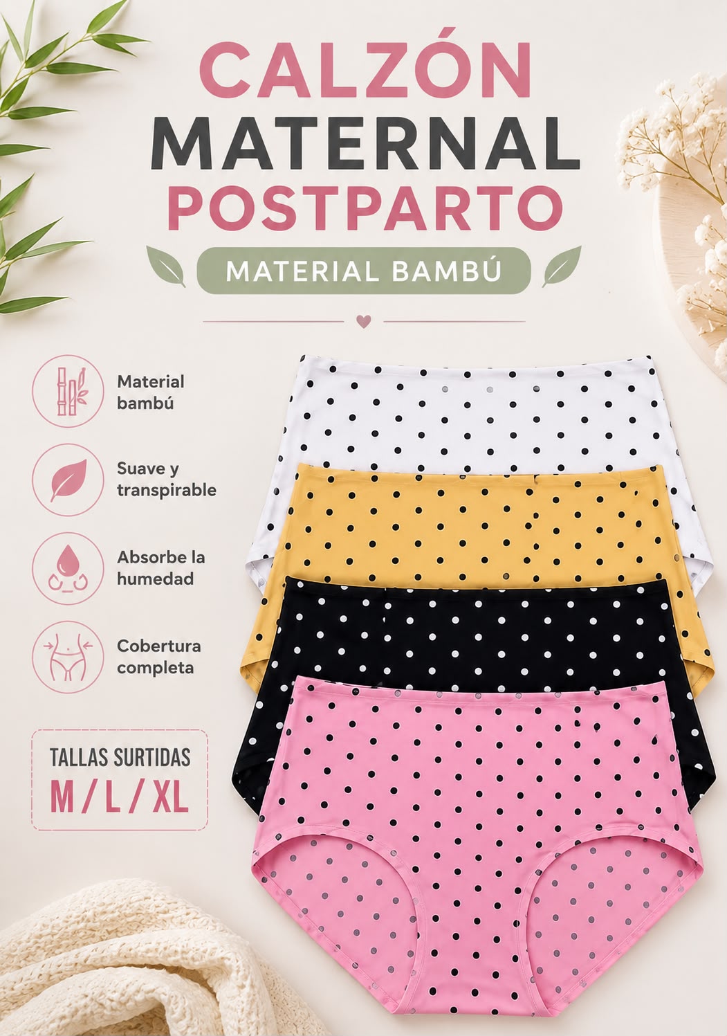 Set 3 calzon maternal postparto puntos