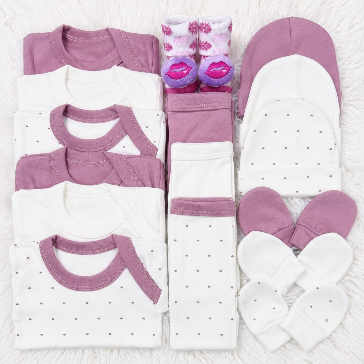 Set Ajuar Nacimiento Bebé Algodón Hipoalergenico corazones
