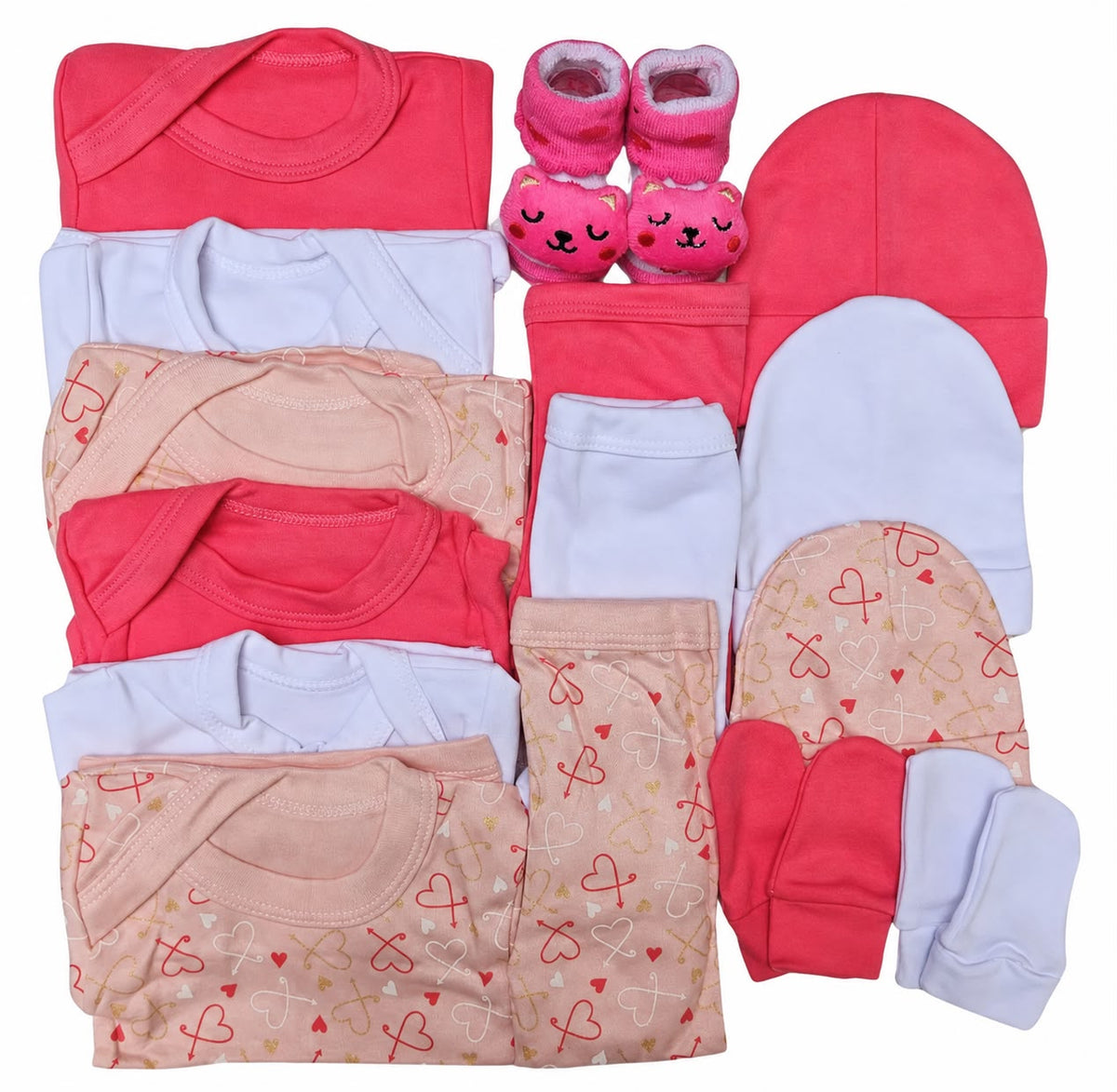 Set Ajuar Nacimiento Bebé Algodón Hipoalergenico Corazon Damasco