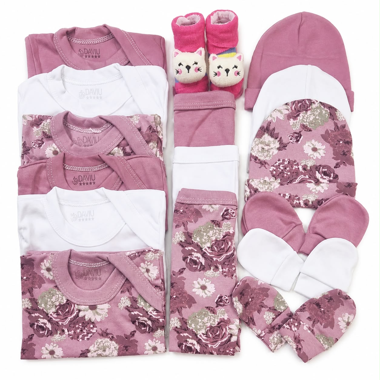 Set Ajuar Nacimiento Bebé Algodón Hipoalergenico Palo rosa