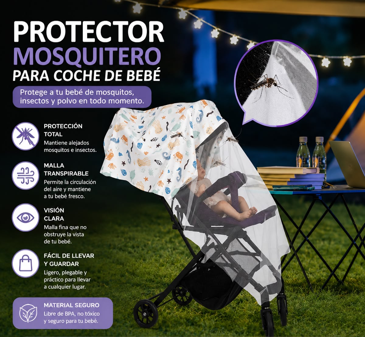 Protector para Amamantar y Mosquitero para Coche de Bebé