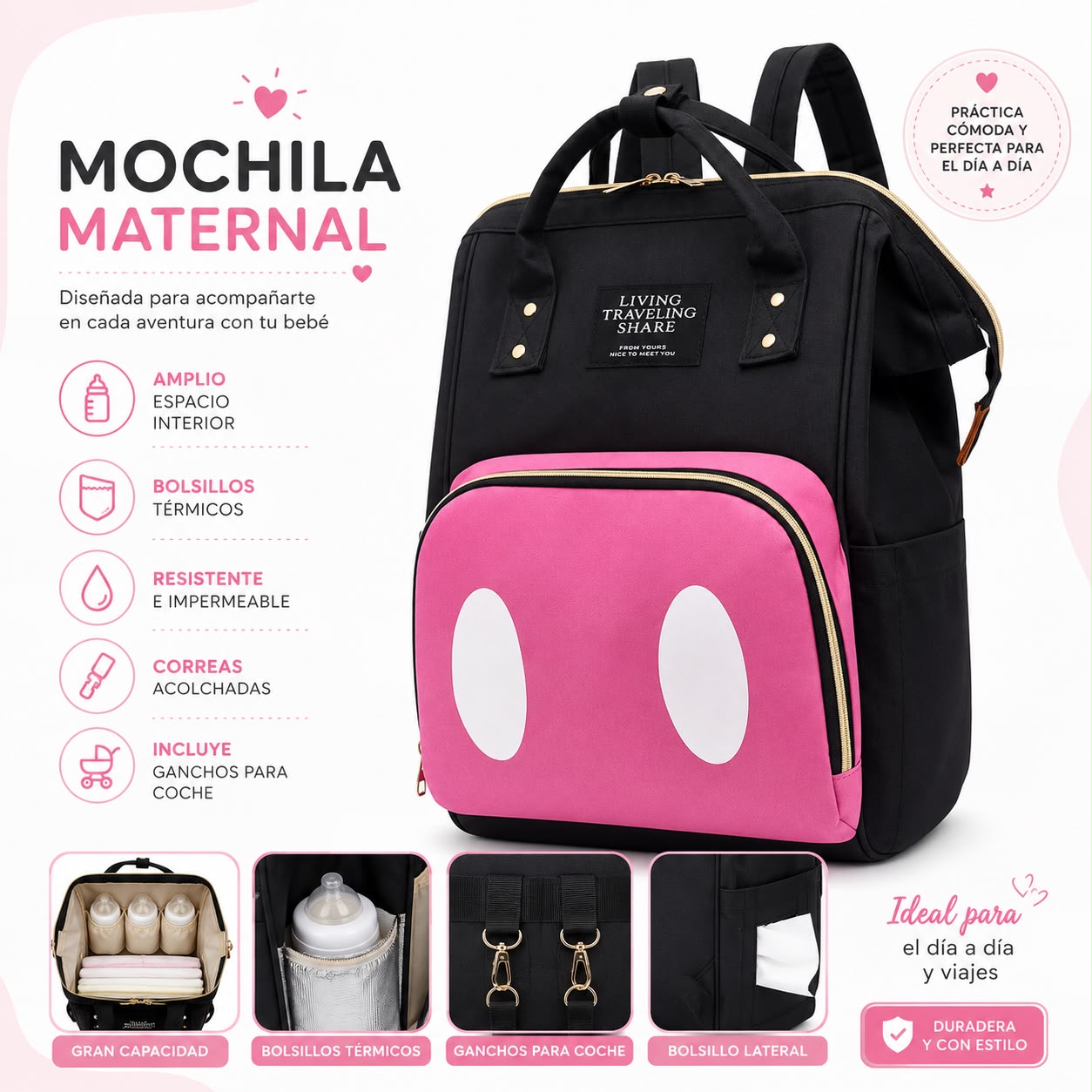 Mochila maternal Disney fucsia