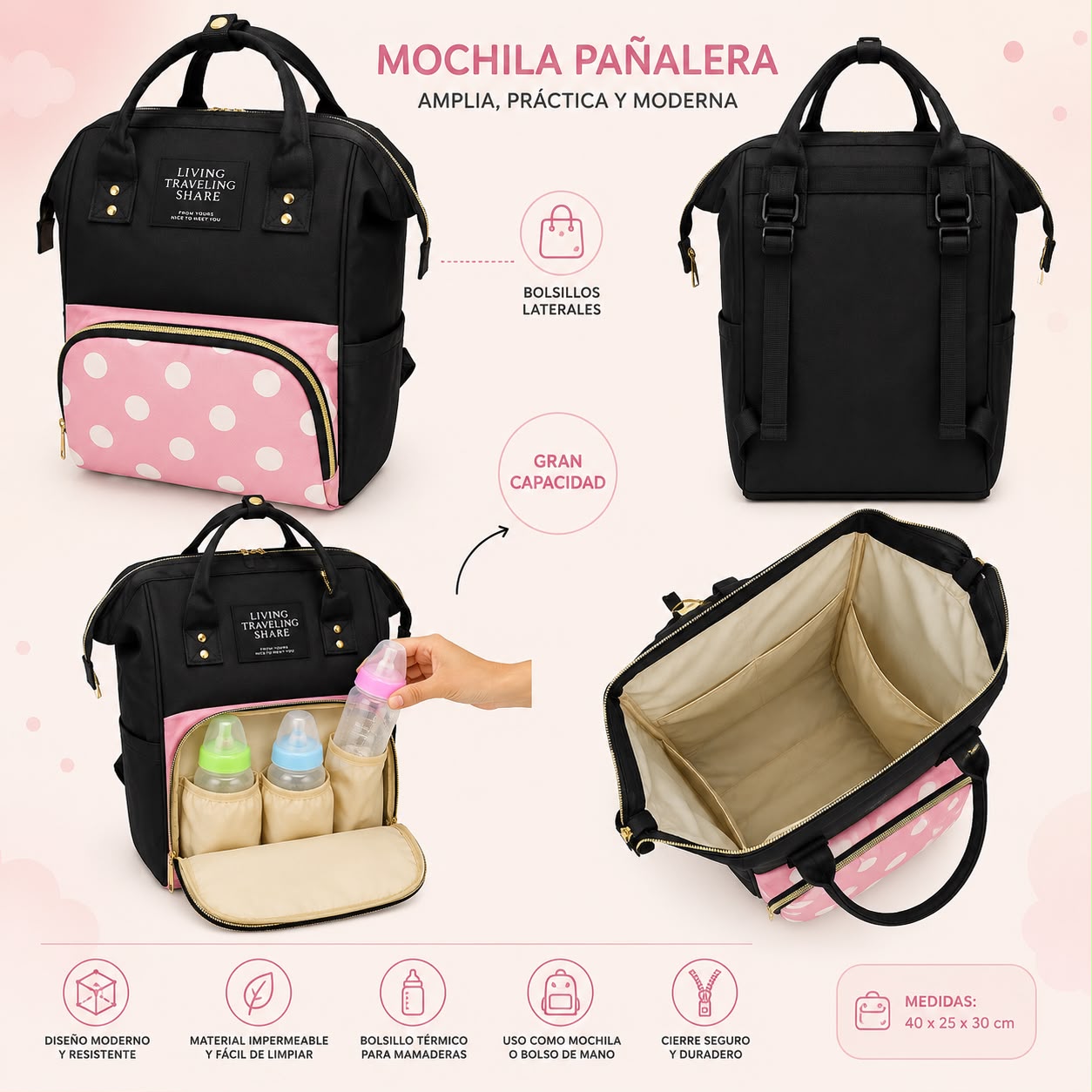 Mochila maternal Disney rosa