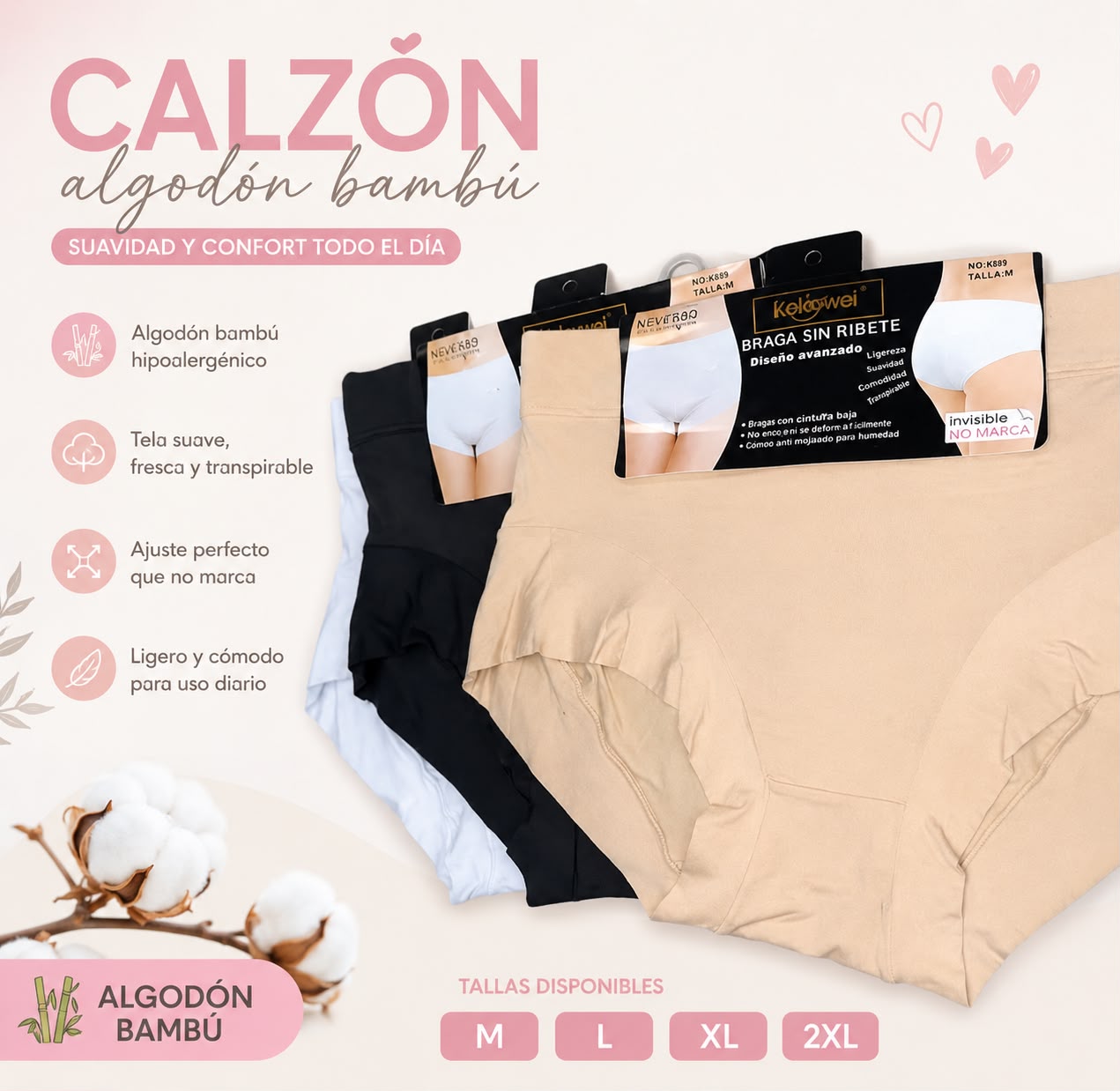 set 3 Calzón de Algodón Bambú Sin Costuras