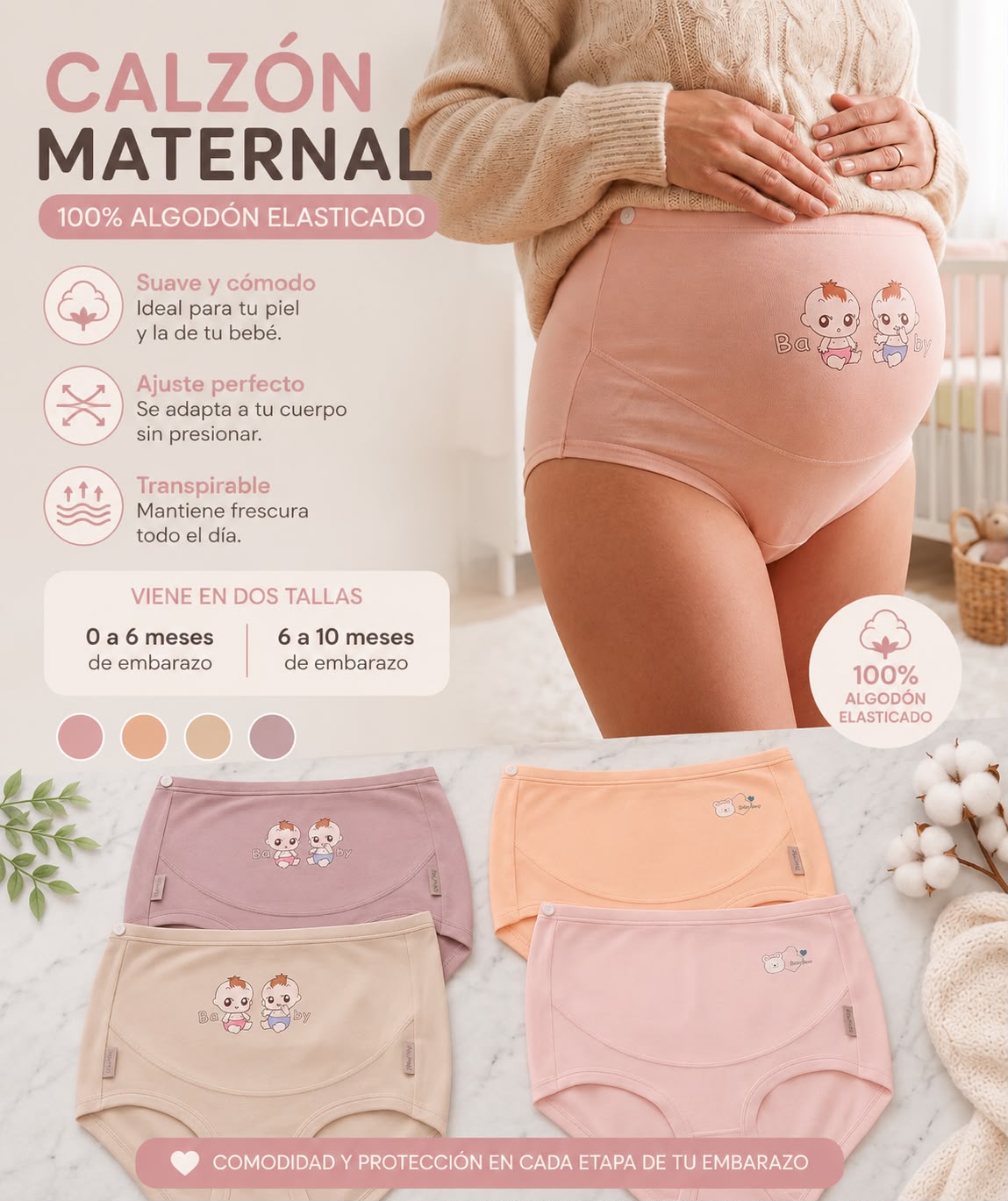 Calzon maternal elastico algodon