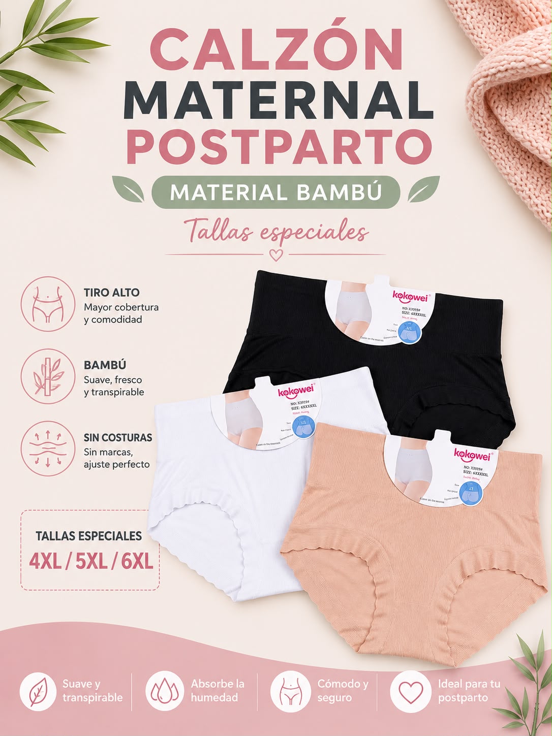 Set 3 calzon maternal postparto tallas especiales