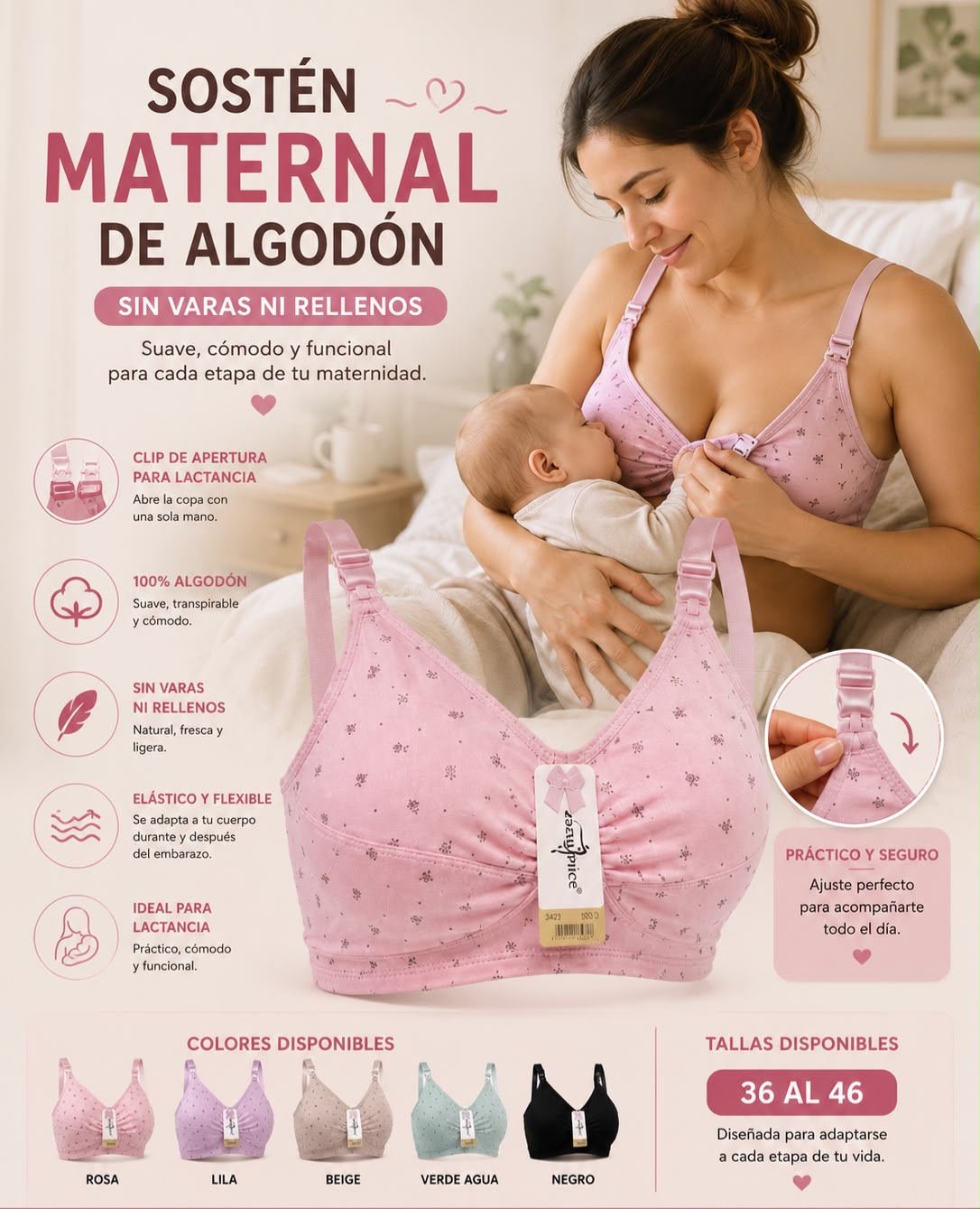 Set 3 sosten maternal algodon economico