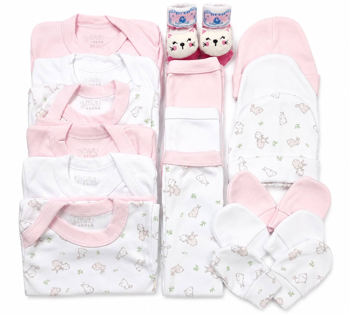 Set Ajuar Nacimiento Bebé Algodón Hipoalergenico conejito rosa