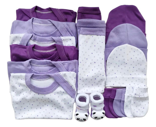 Set Ajuar Nacimiento Bebé Algodón Hipoalergenico corazon lila