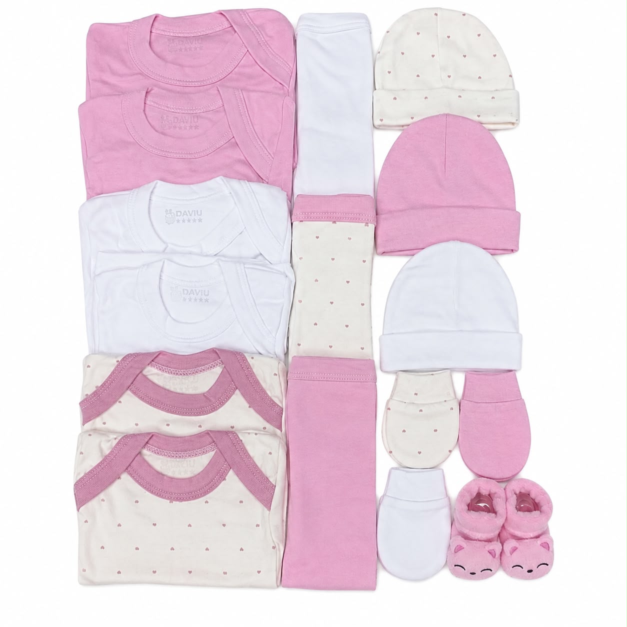 Set Ajuar Nacimiento Bebé Algodón Hipoalergenico Corazon rosa