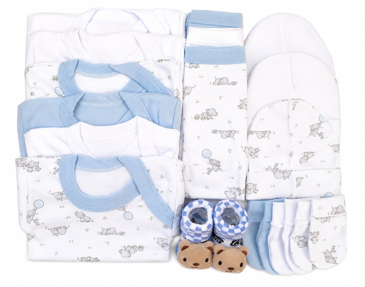 Set Ajuar Nacimiento Bebé Algodón Hipoalergenico elefante globo