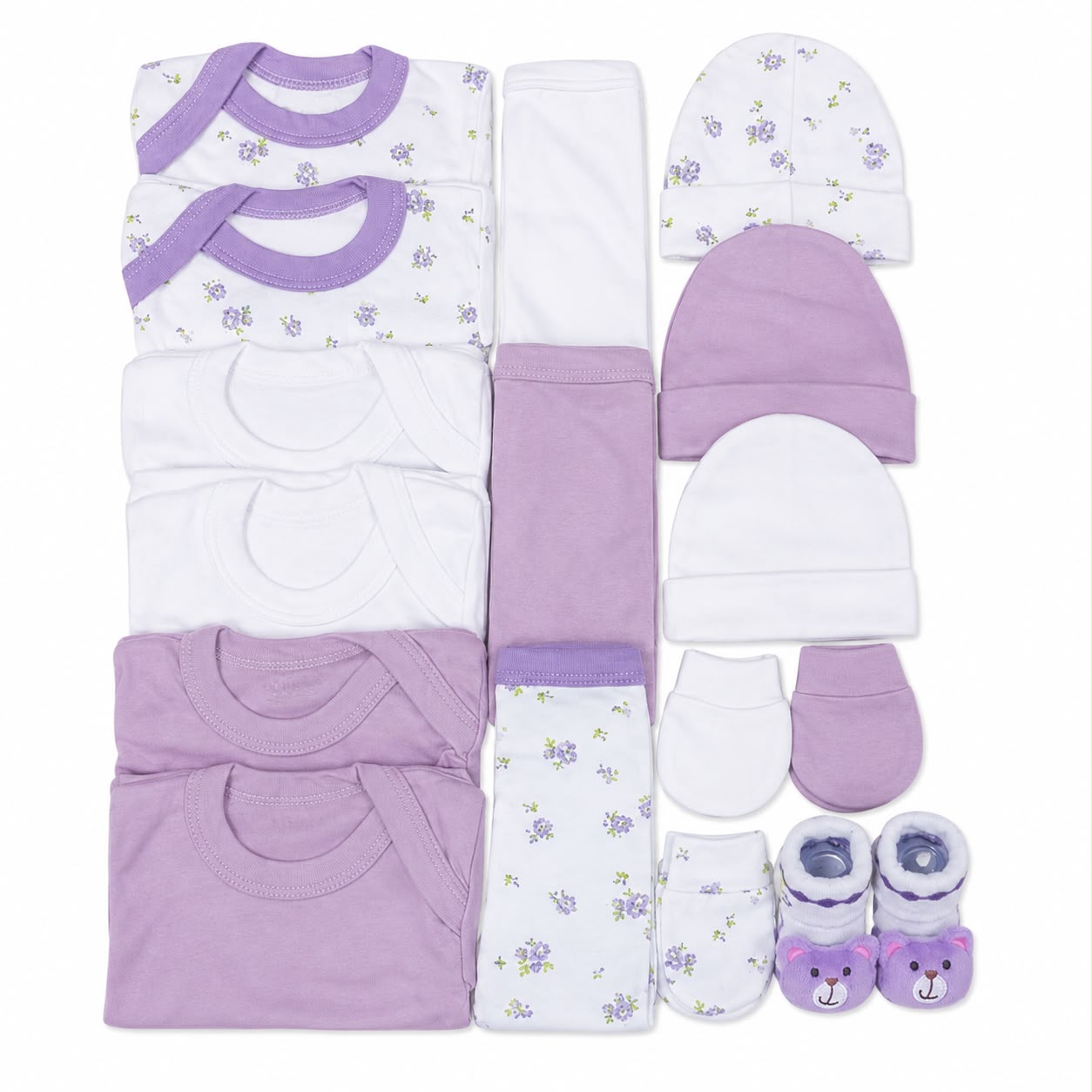 Set Ajuar Nacimiento Bebé Algodón Hipoalergenico Flor lavanda