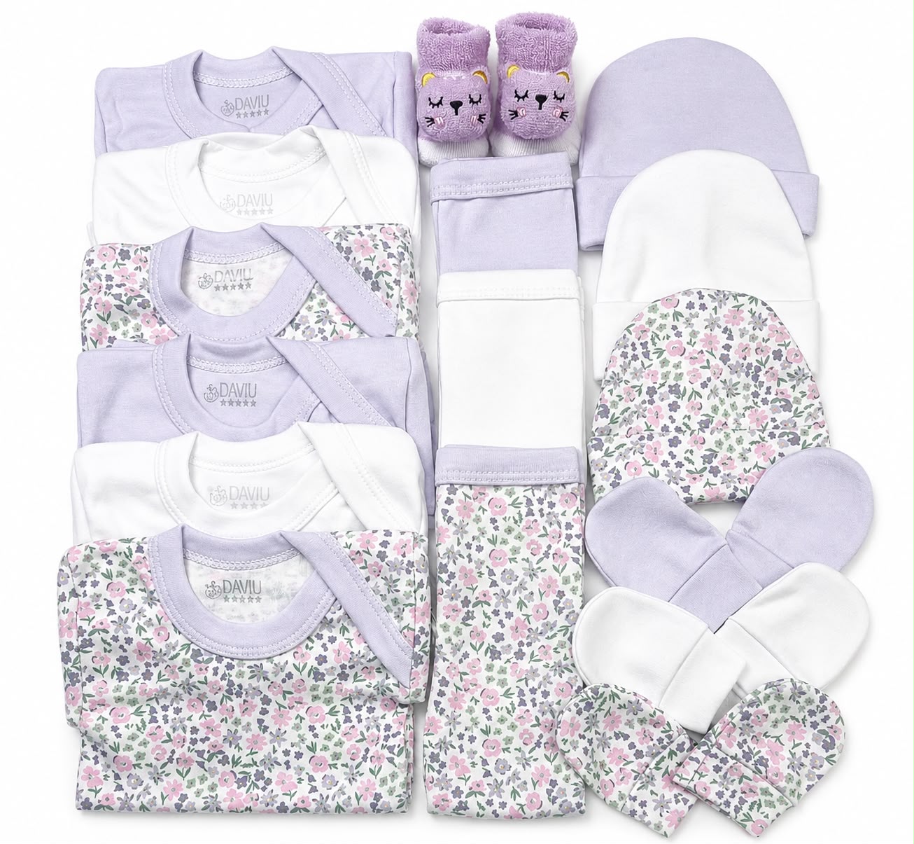 Set Ajuar Nacimiento Bebé Algodón Hipoalergenico Rosa lila