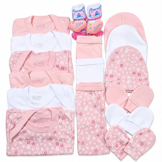 Set Ajuar Nacimiento Bebé Algodón Hipoalergenico Flor con Brillo