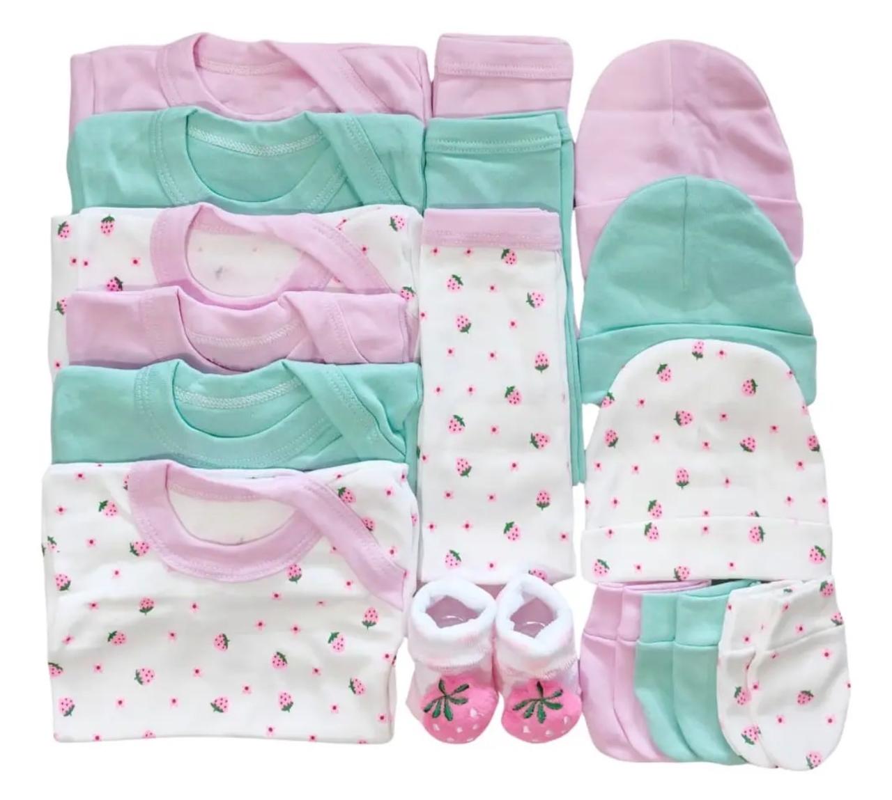 Set Ajuar Nacimiento Bebé Algodón Hipoalergenico Frutilla