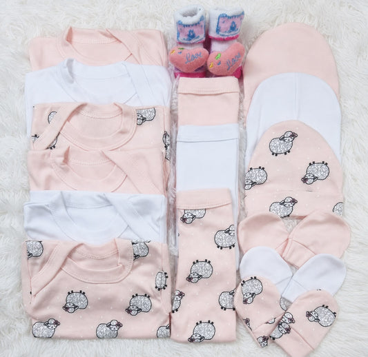 Set Ajuar Nacimiento Bebé Algodón Hipoalergenico oveja rosa bebe
