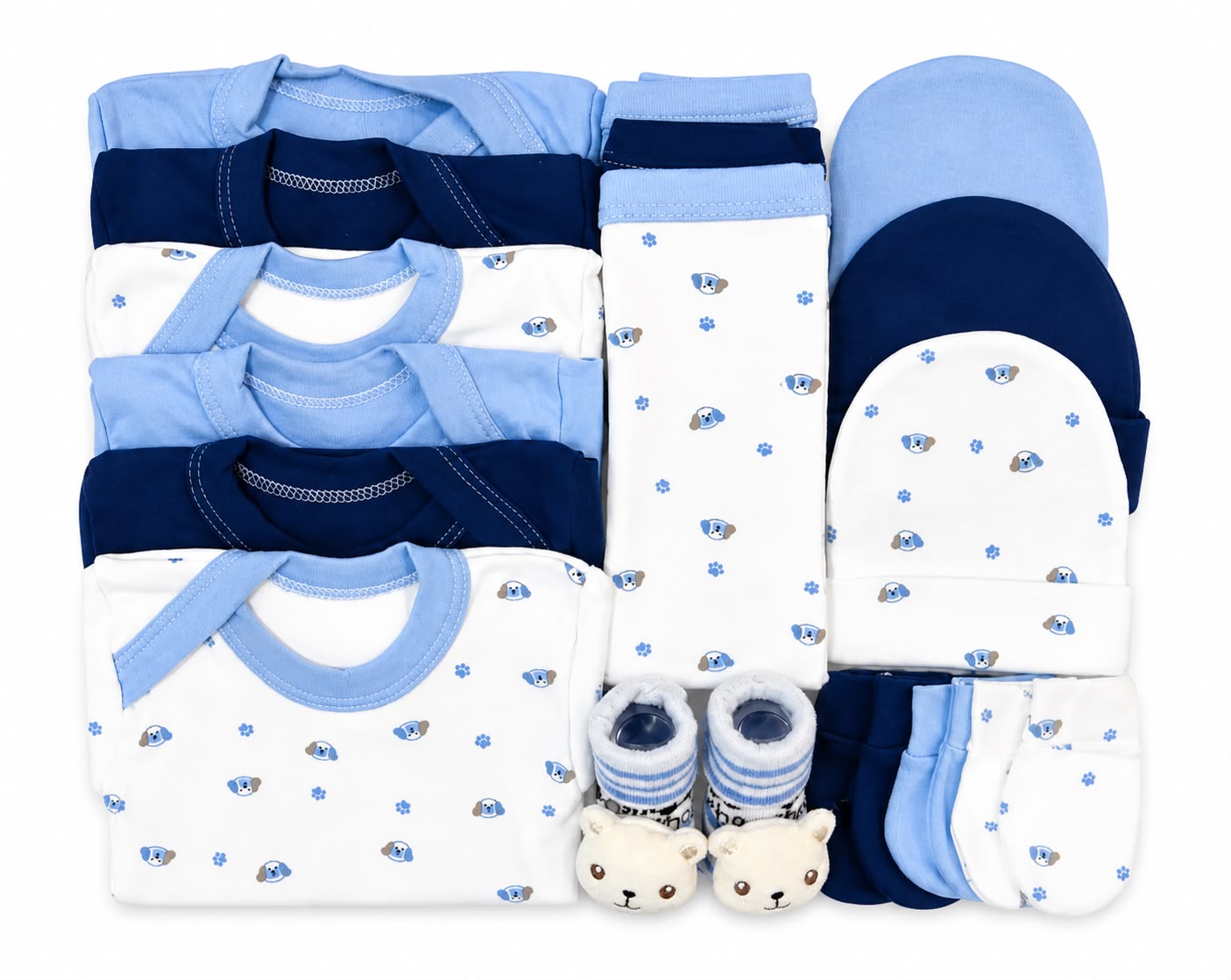 Set Ajuar Nacimiento Bebé Algodón Hipoalergenico Perro azul