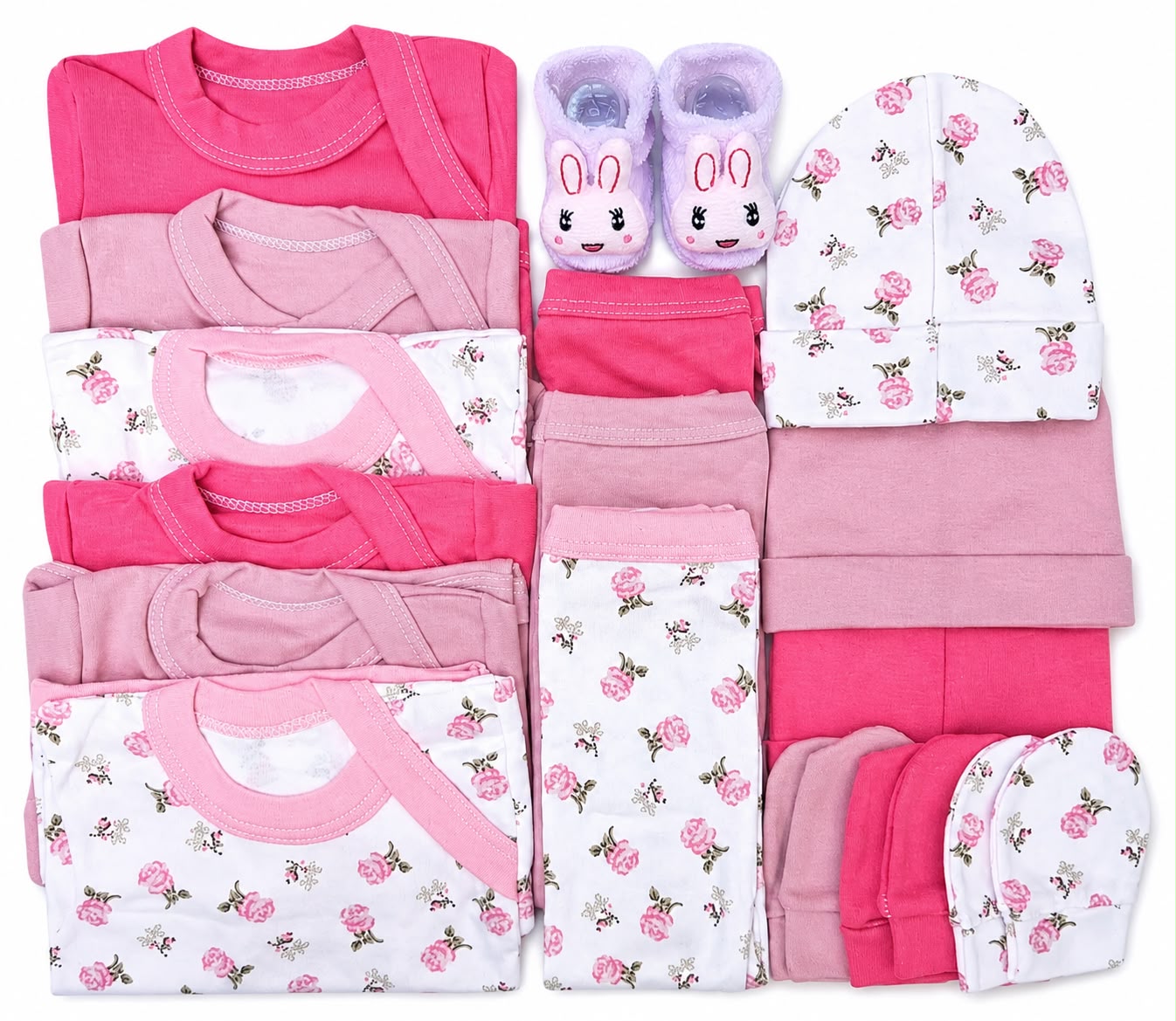 Set Ajuar Nacimiento Bebé Algodón Hipoalergenico Rosas